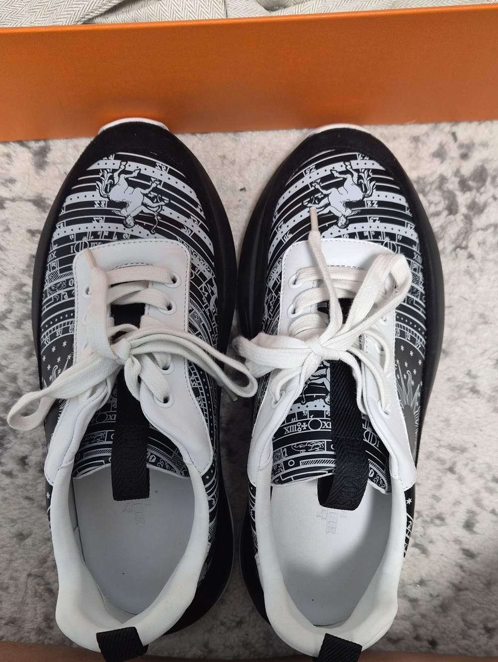 Hermes Black and White Graphic Pattern Sneakers